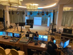 Plateau télé Revents installé pour une convention digitale