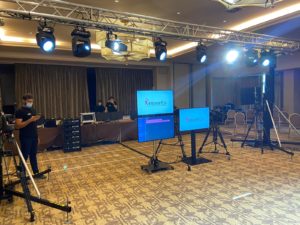 Plateau télé Revents installé pour une convention digitale